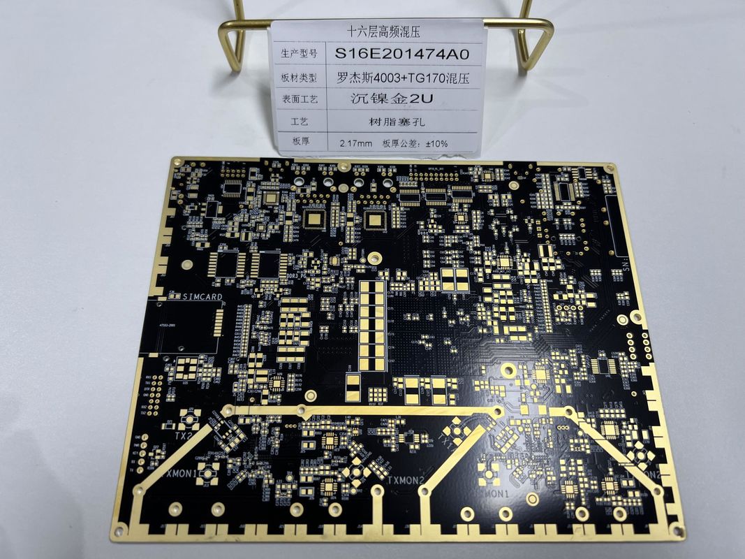 Goldfinger Rogers PCB Board 16 lagen 100% elektrische test geslaagd VIPPO Rogers + FR4 gemengd