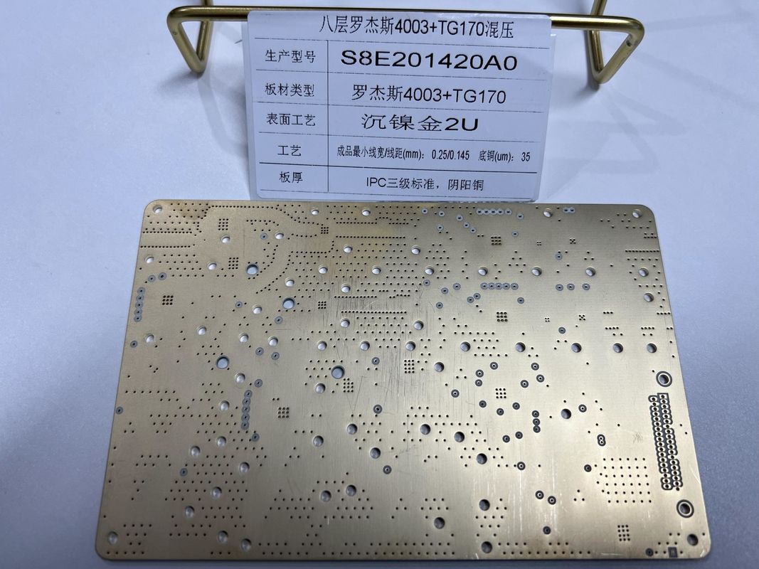 8 lagen Rogers RO4003+FR4 TG170 Goudoppervlak Rogers Board PCB Groen Solder Mask